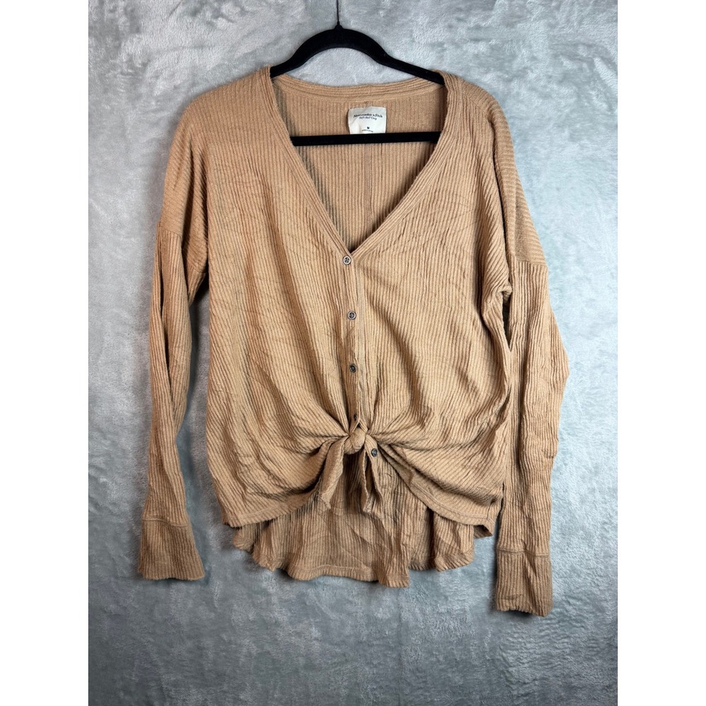 ABERCROMBIE & FITCH Cardigan Women‎ M Tan Ribbed Tie Front Soft Cozy